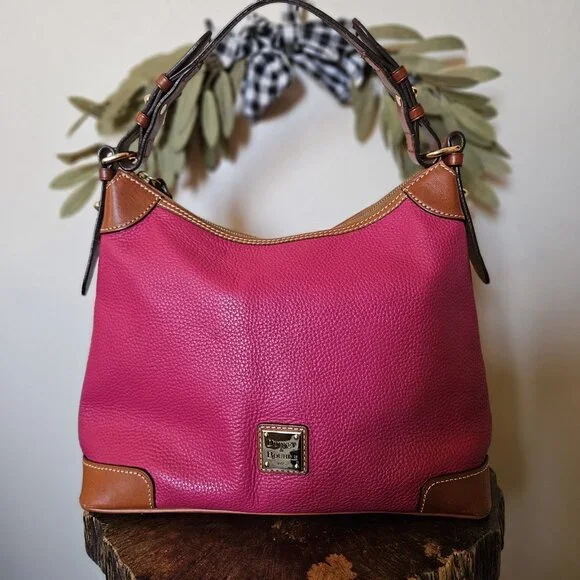 Dooney & Bourke Erica Pebbled Leather Hobo Shoulder Bag Fuchsia Pink - Picture 3 of 16